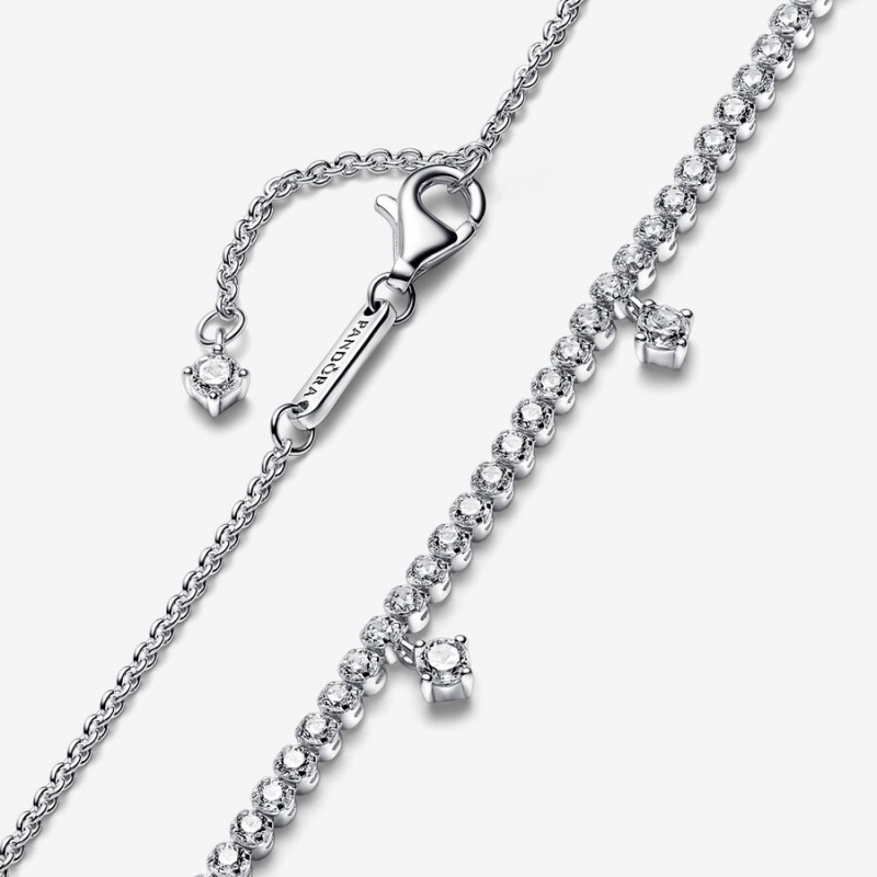 Sterling Silver Pandora Sparkling Drop Collier Chain Necklaces | 789-NWPMRE
