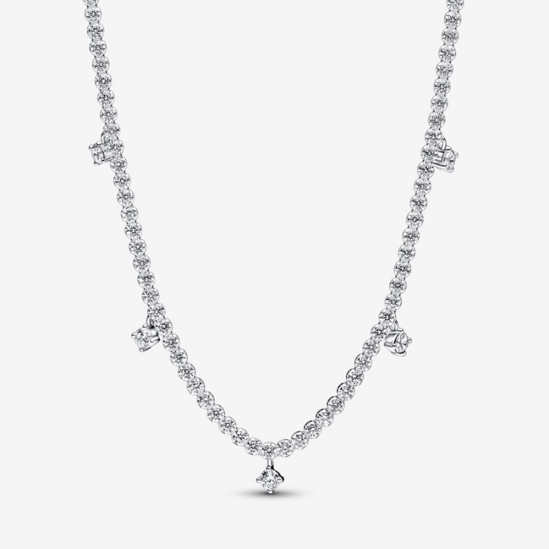 Sterling Silver Pandora Sparkling Drop Collier Chain Necklaces | 789-NWPMRE