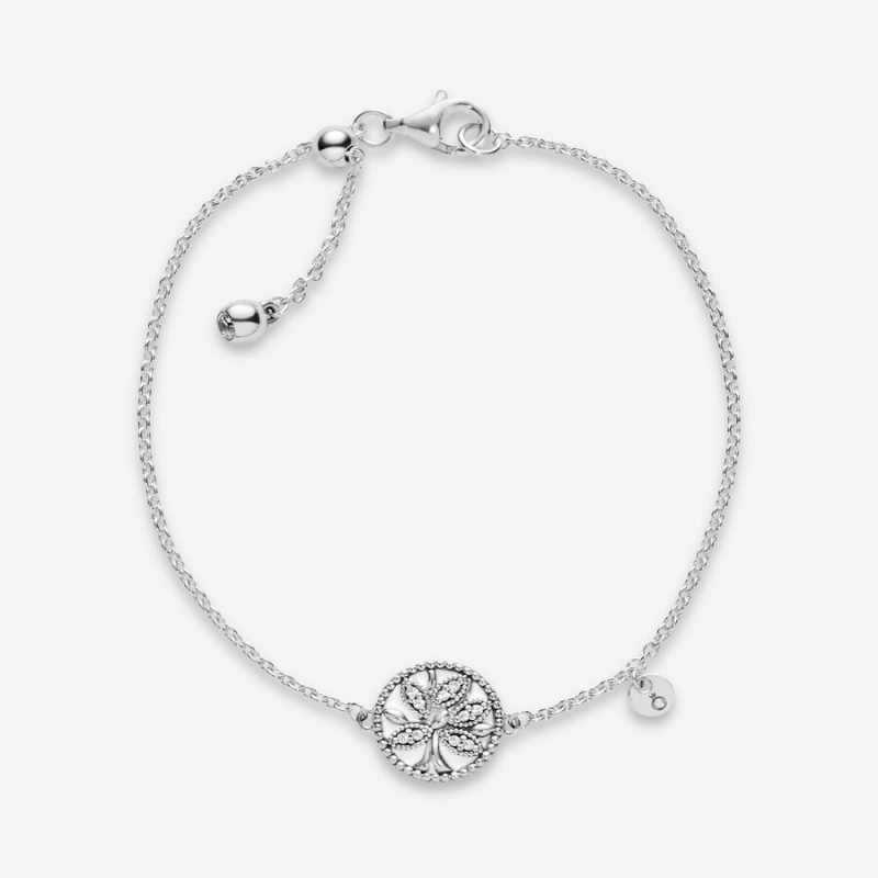 Sterling Silver Pandora Sparkling Family Tree Slider Chain Bracelets | 180-KELYOC