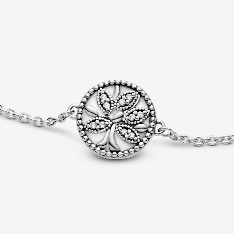 Sterling Silver Pandora Sparkling Family Tree Slider Chain Bracelets | 180-KELYOC