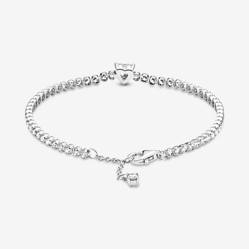 Sterling Silver Pandora Sparkling Heart Tennis Chain Bracelets | 230-WZHSEV