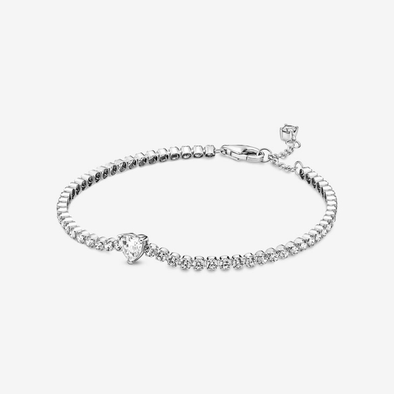 Sterling Silver Pandora Sparkling Heart Tennis Chain Bracelets | 230-WZHSEV
