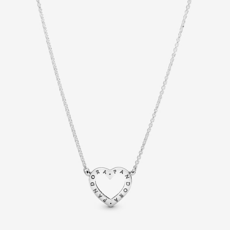 Sterling Silver Pandora Sparkling Open Heart Chain Necklaces | 745-SEXKCA