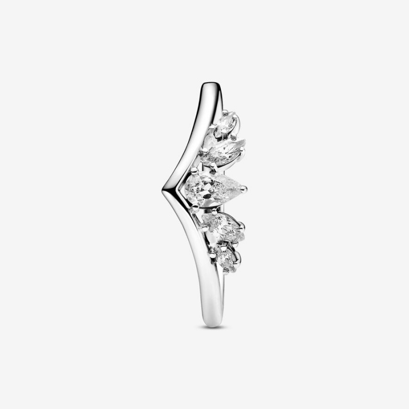 Sterling Silver Pandora Sparkling Pear & Marquise Wishbone Stackable Rings | 293-KNWQPV