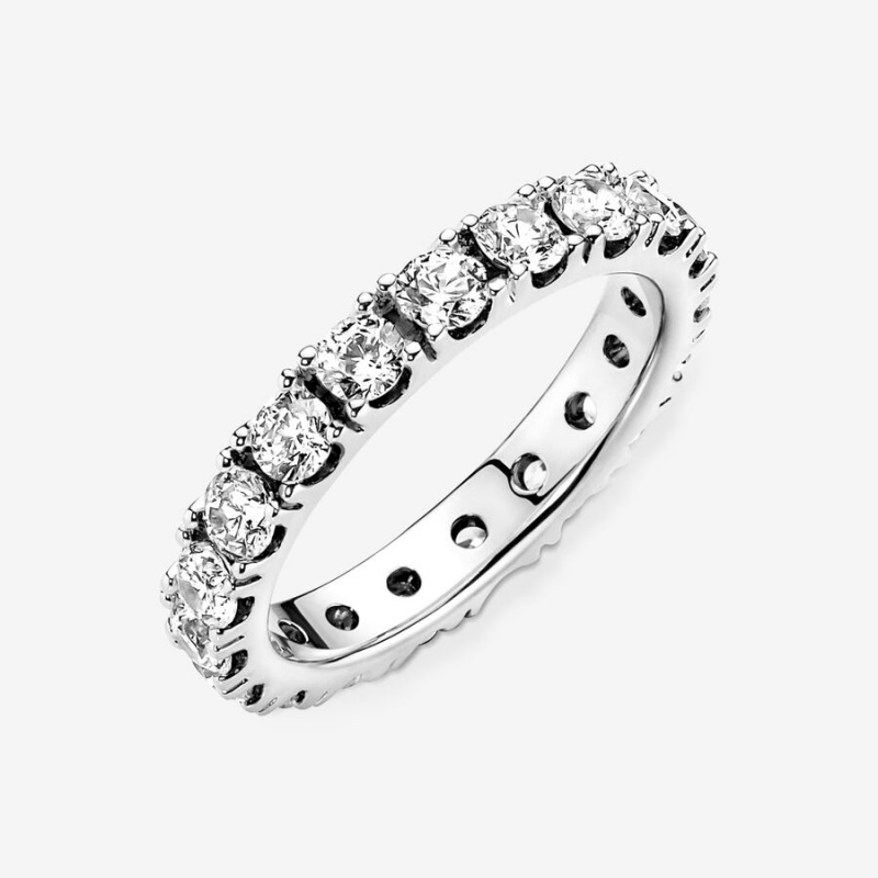 Sterling Silver Pandora Sparkling Row Eternity Band Rings | 247-AJBVWD