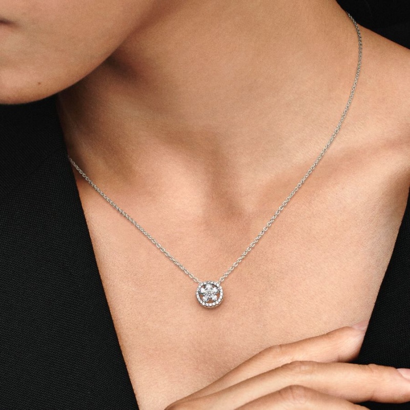 Sterling Silver Pandora Sparkling Snowflake Collier Pendant Necklaces | 861-KPENXT