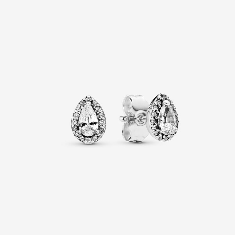 Sterling Silver Pandora Sparkling Teardrop Halos Stud Earrings | 237-IUSBQC