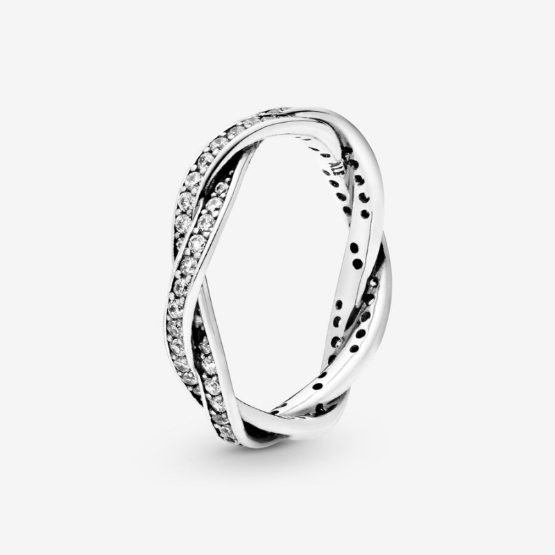 Sterling Silver Pandora Sparkling Twisted Lines Band Rings | 460-TFLOMQ