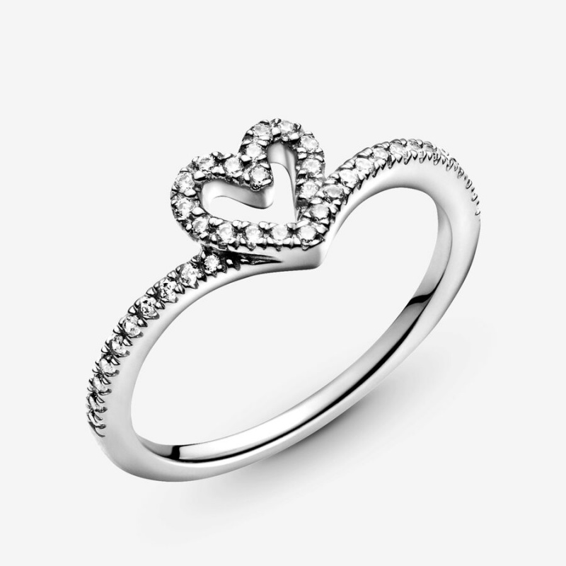 Sterling Silver Pandora Sparkling Wishbone Heart & Promise Rings | 356-DNTQZC