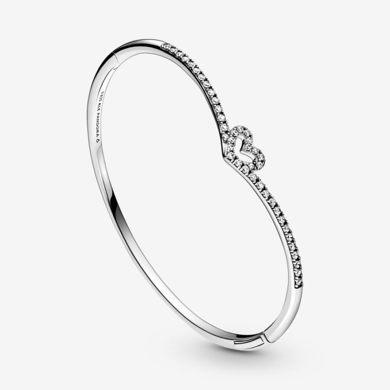Sterling Silver Pandora Sparkling Wishbone Heart Bangle Bangles | 790-JCSEBH