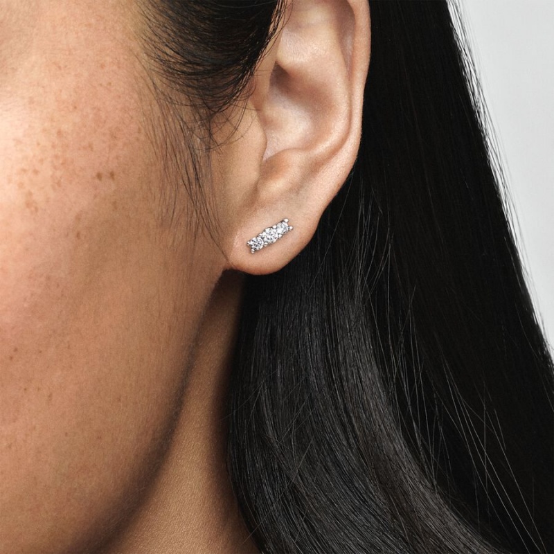 Sterling Silver Pandora Sparklings Stud Earrings | 493-MZYJOU