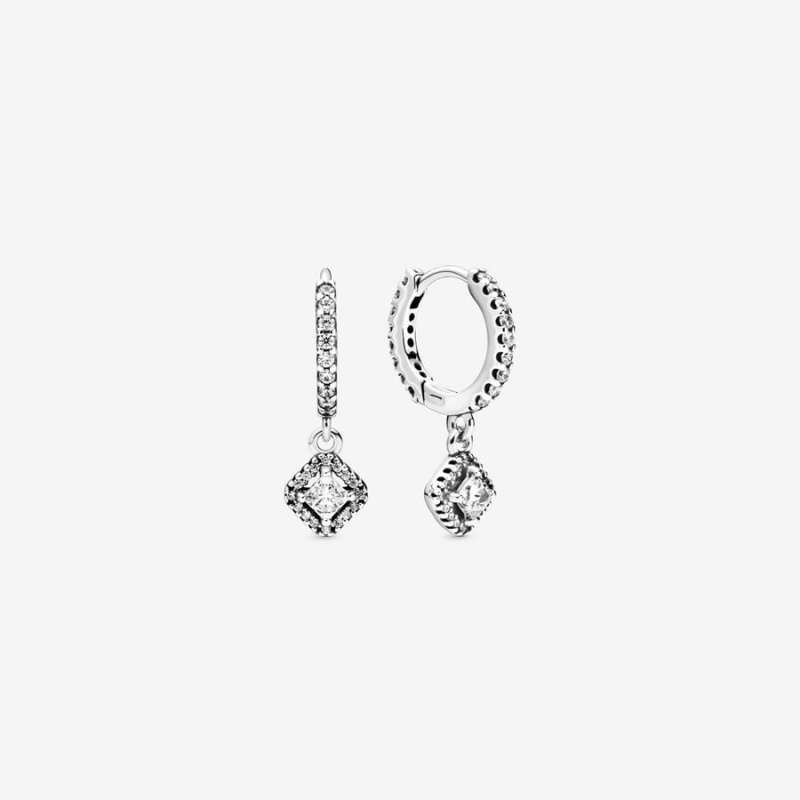 Sterling Silver Pandora Square Sparkle Stud Earrings | 093-THCWLG