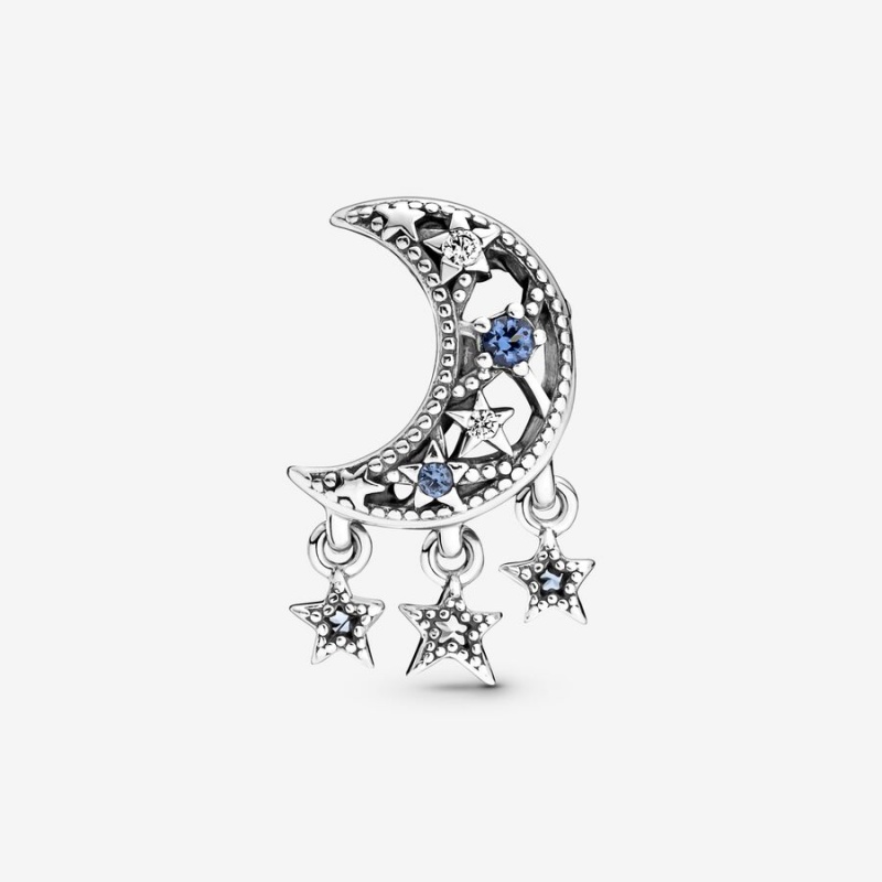 Sterling Silver Pandora Star & Crescent Moon Dangle Charms | 709-QCGXYI