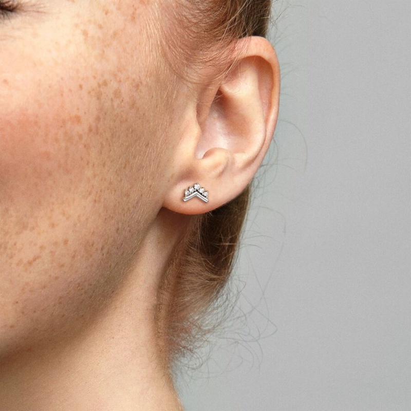Sterling Silver Pandora Tiara Wishbones Stud Earrings | 591-JZGRBP