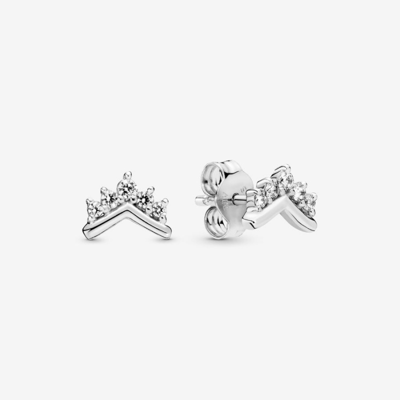 Sterling Silver Pandora Tiara Wishbones Stud Earrings | 591-JZGRBP