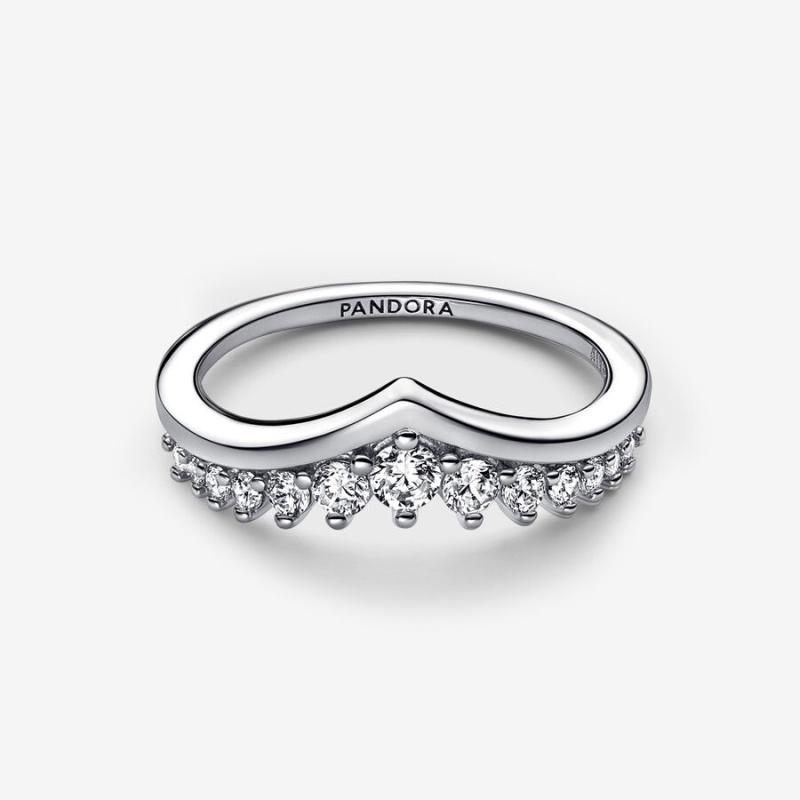 Sterling Silver Pandora Timeless Wish Floating Pavé Stackable Rings | 940-UZDIBT