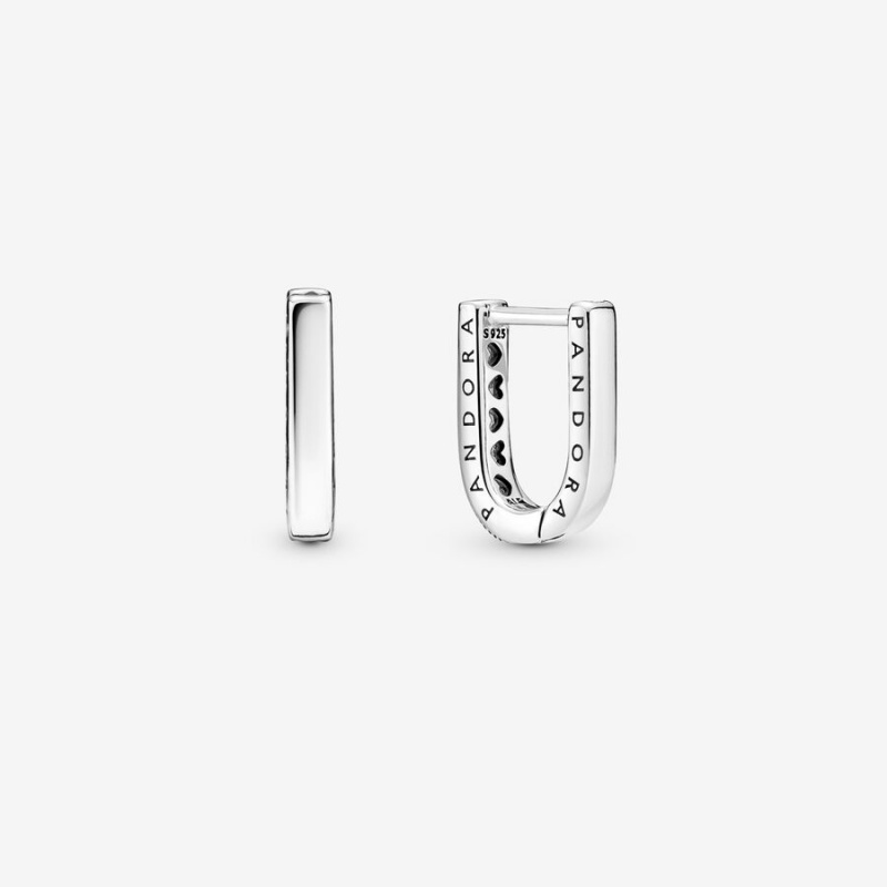 Sterling Silver Pandora U-shaped Hoop Earrings | 659-IQMNTJ