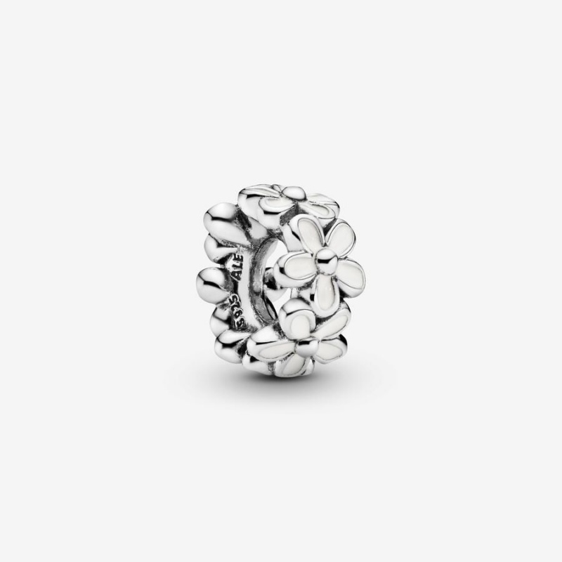 Sterling Silver Pandora White Daisy Flower Spacer Spacer Charms | 495-KWGMIS