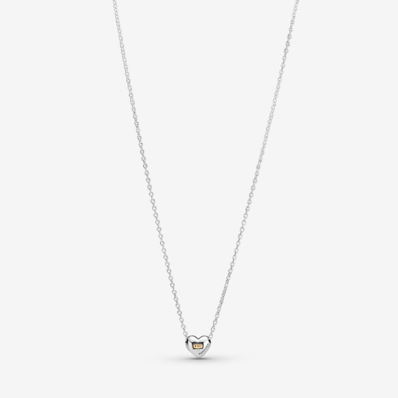 Two-tone Pandora Domed Golden Heart Collier Pendant Necklaces | 125-EISVAD