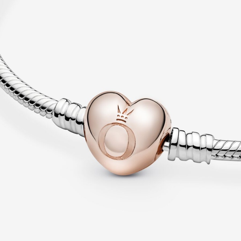 Two-tone Pandora Moments Heart Clasp Snake Charm Bracelets | 103-ZJHQOX