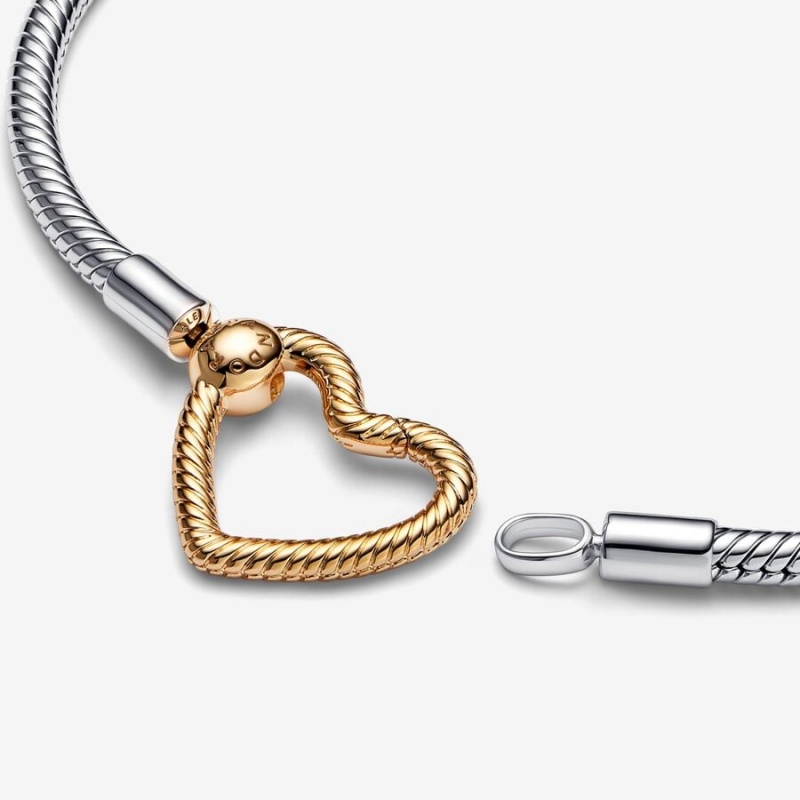 Two-tone Pandora Moments Heart Closure Snake Best Seller Bracelets | 706-PEUSZQ