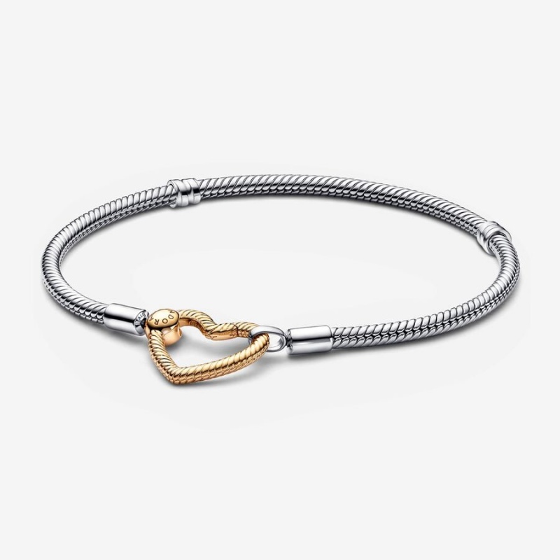Two-tone Pandora Moments Heart Closure Snake Best Seller Bracelets | 706-PEUSZQ